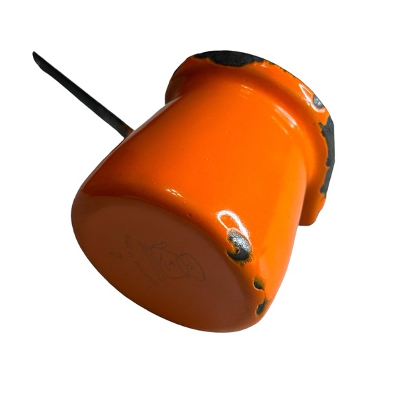 Vintage Enamelware Melting Pot Orange White Distressed 2.4”x2.4” Handle is 4.7” - Picture 7 of 10